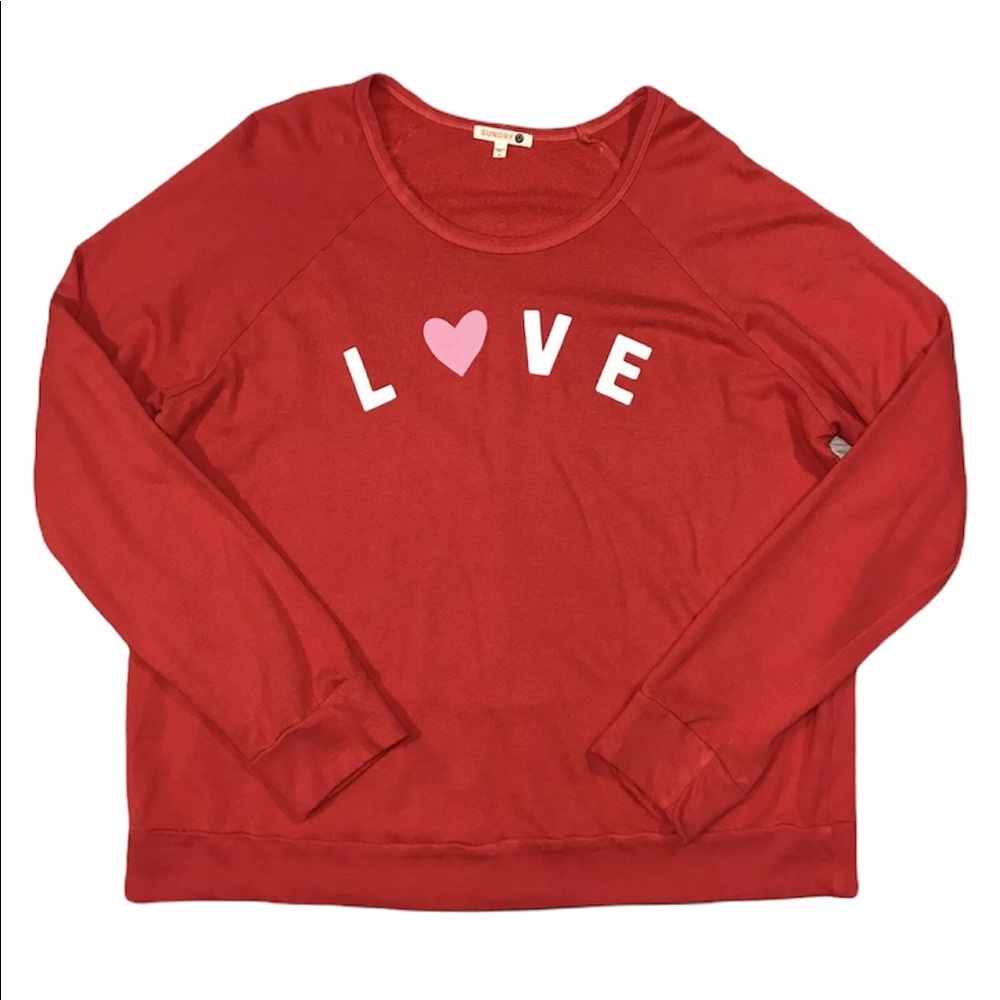 Anthropologie Sundry Red Love Graphic Sweatshirt Heart Long Sleeve Top Size 3 (L